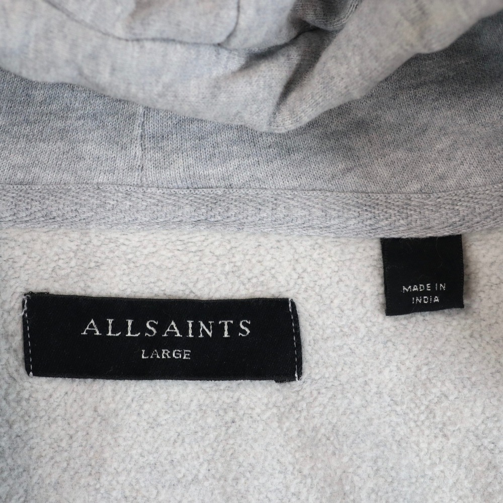AllSaints Zip Hoodie Mens Large Grey Cotton Ramskull Embroidered Casual Jacket - Picture 9 of 11